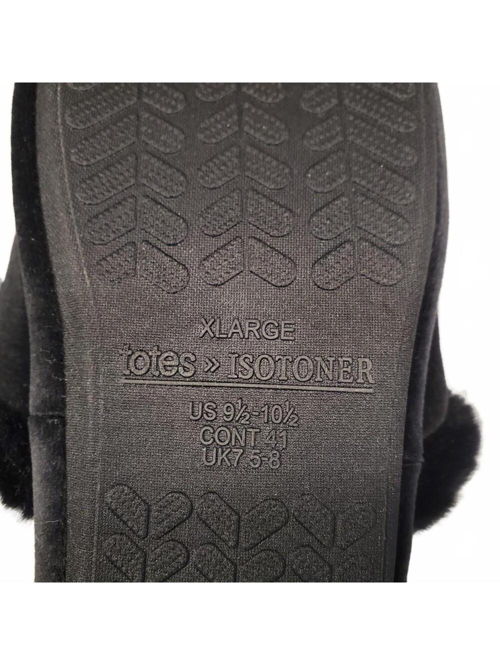 Totes Isotoner Black Faux Fur Slippers Shop Til You Drop Womens XL - Picture 8 of 11